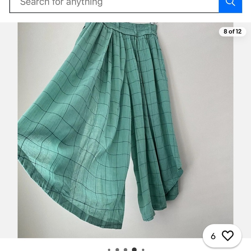 Free People Lunar Cove Sz M Turquoise Window Pane Plaid Wide Leg Pants - Picture 4 of 9